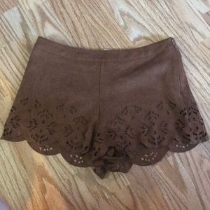Brown Suede Scallop Shorts